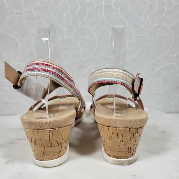 Abella Sicilia Wedge Sandals Womens 9 Pink Stripe Strap Cork Buckle Comfort - Picture 12 of 16